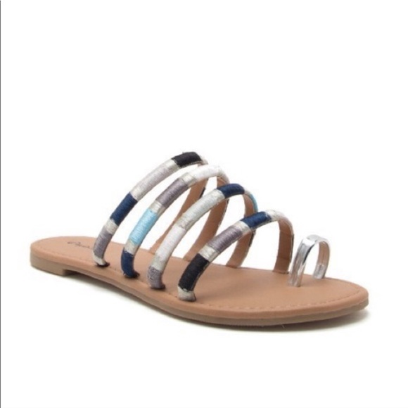 The NEW Boutique Shoes - Silver Blue Metallic Slide On Flip Flop Sandals